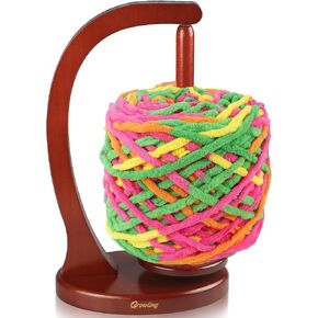 Wooden Yarn Holder for Crocheting, Upgrade Larger Size & Magnetic, Rotating Pendulum Yarn Ball Dispenser Stand, Yarn Spinner as Surprise Gift for Knitting Lovers (Walnut)