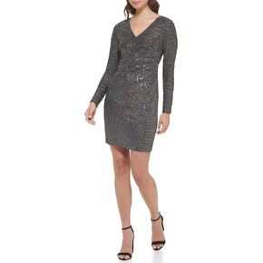 GUESS Women's Sparkle Long Sleeve V-Neck Dress