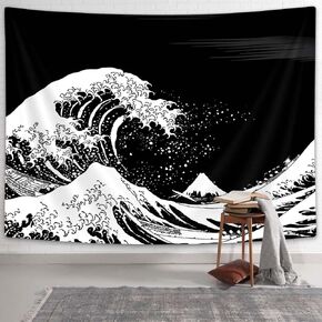 Bzhilja Wave tapestry, Great Wave Tapestry Wall Hanging, Japan Mount Fuji Kanagawa Ocean Wave Wall Decor Japanese Tapestry for Bedroom Living Room Wall Art Hangings Collage Dorm,60X40