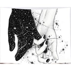 Amiiba Black and White Love Hands Wall Tapestry Trippy Space Stars Galaxy Tapestry Wall Hanging Abstract Romantic Art Home Decoration for Bedroom Living Room (Hand, M - 59"x51")