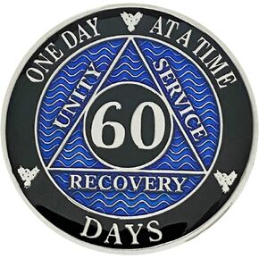 AA 60 Days Silver Color Plated Coin, Alcoholics Anonymous Medallion