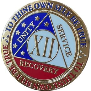 12 Year AA Medallion Reflex Red White Blue Patriotic Gold Plated Color Chip Stars
