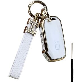 TPU Key Fob Cover Compatible with 2019-2024 Kia Cadenza Forte NIRO Rio Seltos Sorento Soul Sportage Stinger Telluride (not for Keys with Eject Buttons (White+Key Chain)