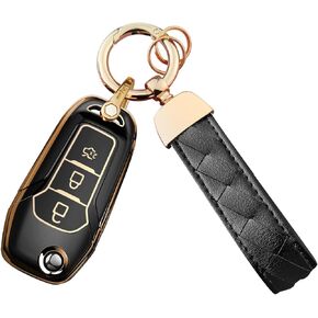 for Ford Key Fob Cover Keychain Fit for,2015 2016 2017 2018 2019 F150 F250,Focus 3 Escort Kuga Everest Fiesta Mustang Edge MKV S-MAX Fusion 2016 Ranger,Smart Key Shell Case (Black)