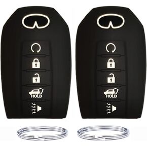 2pcs 5 Buttons Silicone Key Fob Cover Compatible with 2019-2023 Infiniti QX60 QX50 Q50 Protector Keyless Entry Remote Holder KR5TXN7 (2ps Black)