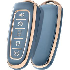 ELOHEI Key Fob Cover for Ford C-Max Edge Escape Expedition Explorer Flex Focus Taurus Lincoln MKS MKT MKX Premium Soft TPU 360 Degree Full Protection Key Case (Gold Edge Grey)