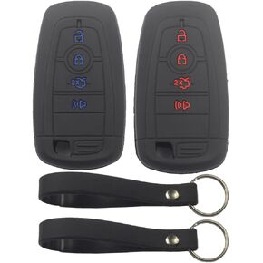 2Pcs Black Rubber Silicone 4 Buttons Remote Smart Key Fob Cover Case Protector Keyless with Keychain Compatible with Ford Edge Bronco Ranger Escape Explorer Maverick Fusion Mustang Expedition
