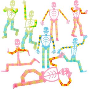 Poen 30 Pcs Halloween Skeleton Fidget Toys Transformable Halloween Toys Fluorescent Small Skeleton Glow Finger Sensory Toys Mobile Phone Rack Accessories for Adult Teen Stress Relief Party Favors in Saudi Arabia