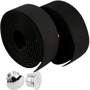 Bicycle Handlebar Tape with Bar Plugs, Bike Handle Grip Tapes Fixed Gear Road Mountain Cycling Wraps Set Sweat Absorbent Waterproof Non Slip Adhesive Back Soft Drop Bars Rubber Foam 2 Roll