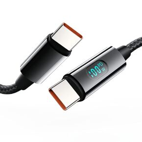 كابل USB C، 100 واط/5 أمبير PD (6.6 قدم، 2 حزمة) شاشة LED USB C إلى USB C كابل شحن سريع، سلك USB 2.0 من النوع C مجدول متوافق مع iPhone 15 Pro Max وiPad Pro وMacBook Pro وSamsung (أسود) )