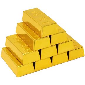 10 pcs Simulated Treasure Fake Gold Bar Replica Brick Bullion Glittering Movie Prop for Stage Decoration Halloween Pirate Costume Party Supplies Novelty Gifts (2.4 in)