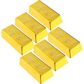 10 pcs Simulated Treasure Fake Gold Bar Replica Brick Bullion Glittering Movie Prop for Stage Decoration Halloween Pirate Costume Party Supplies Novelty Gifts (2.4 in)