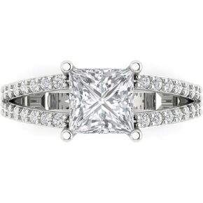 Clara Pucci 2.52 ct Princess Cut Solitaire W/Accent split shank Moissanite Statement Anniversary Promise Engagement ring 18K White Gold