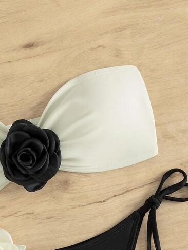 Women's 2 Piece Bandeau Bikini Sets Swimsuits Tie Side Ribbed Strapless High Cut Cheeky Bathing Suit in Saudi Arabia