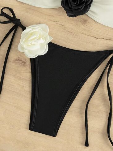 Women's 2 Piece Bandeau Bikini Sets Swimsuits Tie Side Ribbed Strapless High Cut Cheeky Bathing Suit in Saudi Arabia