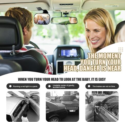 Automotive Car Interior Rearview Baby Mirror, 360 Degree Adjustable Wide-Angle Convex Rearview, Clip-On for Watching Rear Seat Passengers, Babies, Children, Elders, and Pets (Pack of 1) in Kuwait