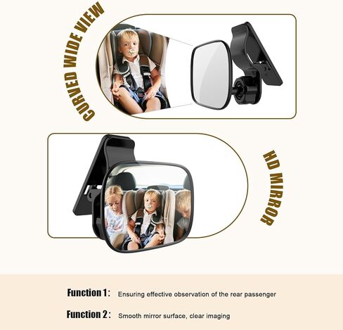 Automotive Car Interior Rearview Baby Mirror, 360 Degree Adjustable Wide-Angle Convex Rearview, Clip-On for Watching Rear Seat Passengers, Babies, Children, Elders, and Pets (Pack of 1) in Kuwait