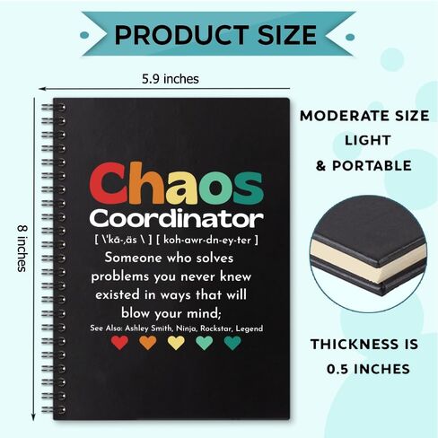 Chaos Coordinator 160 Blank Pages Spiral Notebook, Appreciation Gift for Boss Lady Manager Supervisor Secretary Teacher Nurse Mom, Farewell Gift for Coworker, Chaos Coordinator Gifts for Women in Kuwait