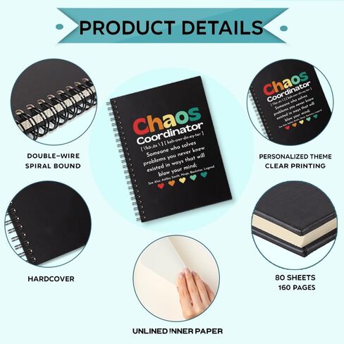 Chaos Coordinator 160 Blank Pages Spiral Notebook, Appreciation Gift for Boss Lady Manager Supervisor Secretary Teacher Nurse Mom, Farewell Gift for Coworker, Chaos Coordinator Gifts for Women in Kuwait