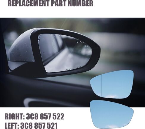 Right Passenger Side Heated Mirror Glass Compatible with Passat 2013-2018, Jetta 2011-2018, Beetle 2012-2019 Replace#: 3C8 857 522 in Saudi Arabia