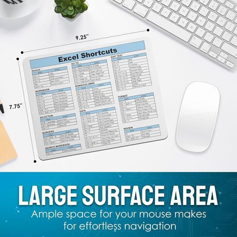 لوحة ماوس Excel Shortcuts - 7.75 × 9.25 × 0.2 بوصة - 66 أمرًا - أداة الإنتاجية المثالية - دليل مرجعي سهل للتنقل الفعال في Excel (أسود) in Saudi Arabia