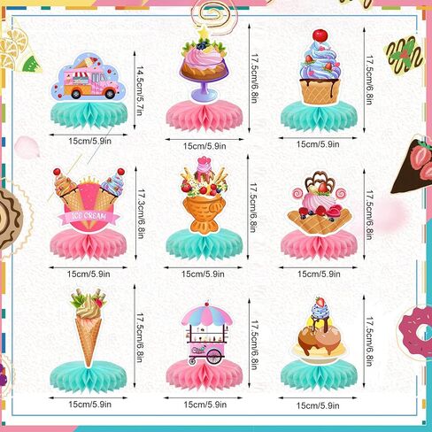 9 Pieces Ice Cream Party Honeycomb Centerpieces Ice Cream Party Suppies Ice Cream Paper Centerpiece Table Toppers for Ice Cream Theme Birthday Party Supplies Decorations in Saudi Arabia