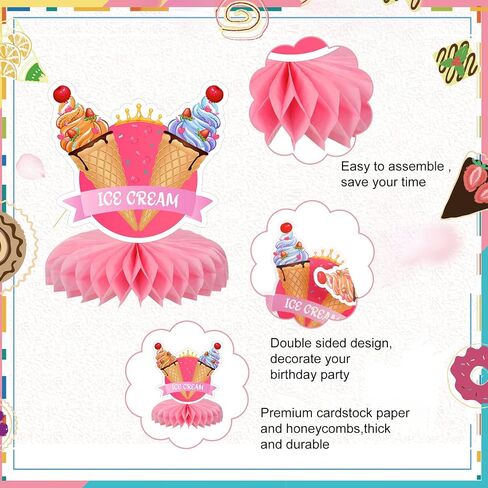 9 Pieces Ice Cream Party Honeycomb Centerpieces Ice Cream Party Suppies Ice Cream Paper Centerpiece Table Toppers for Ice Cream Theme Birthday Party Supplies Decorations in Saudi Arabia