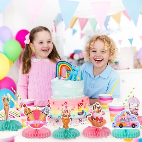9 Pieces Ice Cream Party Honeycomb Centerpieces Ice Cream Party Suppies Ice Cream Paper Centerpiece Table Toppers for Ice Cream Theme Birthday Party Supplies Decorations in Saudi Arabia