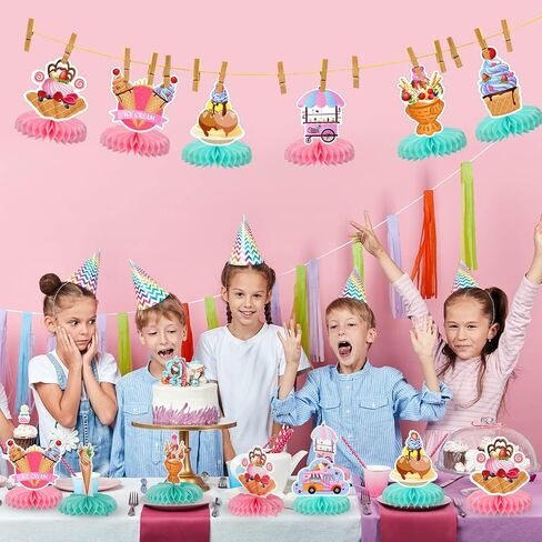 9 Pieces Ice Cream Party Honeycomb Centerpieces Ice Cream Party Suppies Ice Cream Paper Centerpiece Table Toppers for Ice Cream Theme Birthday Party Supplies Decorations in Saudi Arabia