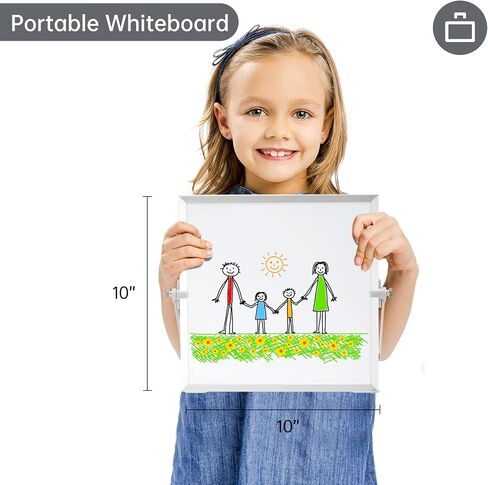Dry Erase White Board, 10inX10in Magnetic Desktop Whiteboard with Stand, 10 Markers, 4 Magnets, 1 Eraser, Portable Double-Sided White Board Easel for Office, Home, School, Kids Drawing, Memo in Saudi Arabia