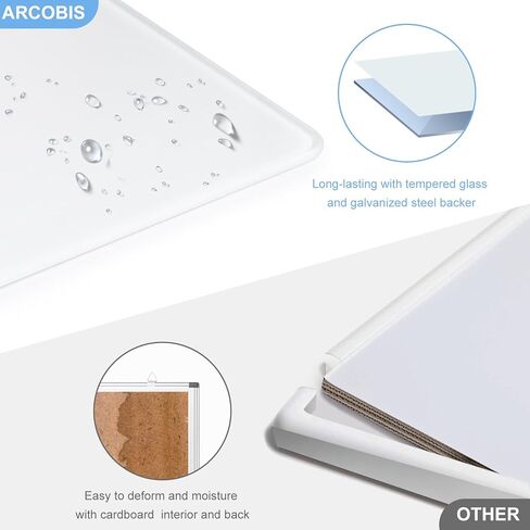 سبورة بيضاء زجاجية من ARCOBIS للجدار، خالية من اللكمات مقاس 11 بوصة × 15 بوصة، لوحة مسح جافة صغيرة من الزجاج المقسى، لوحة بيضاء زجاجية بدون إطار معلقة غير مغناطيسية للمكتب والمنزل والمدرسة in Kuwait