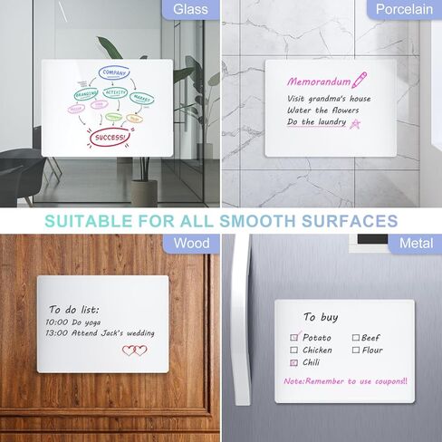 سبورة بيضاء زجاجية من ARCOBIS للجدار، خالية من اللكمات مقاس 11 بوصة × 15 بوصة، لوحة مسح جافة صغيرة من الزجاج المقسى، لوحة بيضاء زجاجية بدون إطار معلقة غير مغناطيسية للمكتب والمنزل والمدرسة in Kuwait