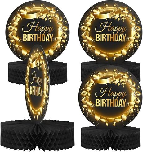 Happy Birthday Table Decoration Centerpieces (4 Pack, Black & Rose Gold), Double-Sided Happy Birthday Centerpieces for Tables, Party Supplies for Elegant Birthday Decorations by PixiPy in Saudi Arabia