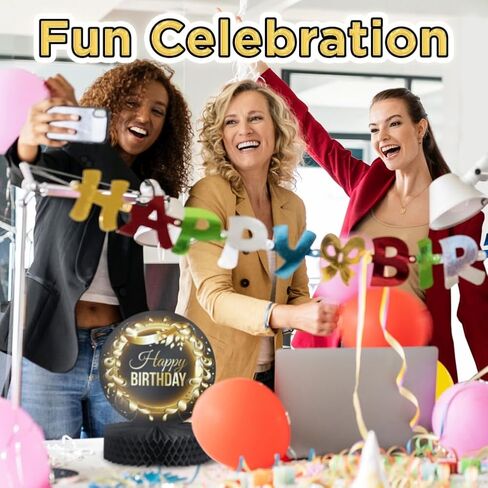 Happy Birthday Table Decoration Centerpieces (4 Pack, Black & Rose Gold), Double-Sided Happy Birthday Centerpieces for Tables, Party Supplies for Elegant Birthday Decorations by PixiPy in Kuwait
