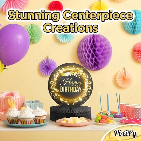 Happy Birthday Table Decoration Centerpieces (4 Pack, Black & Rose Gold), Double-Sided Happy Birthday Centerpieces for Tables, Party Supplies for Elegant Birthday Decorations by PixiPy in Kuwait