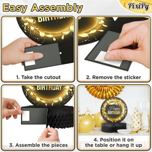 Happy Birthday Table Decoration Centerpieces (4 Pack, Black & Rose Gold), Double-Sided Happy Birthday Centerpieces for Tables, Party Supplies for Elegant Birthday Decorations by PixiPy in Kuwait