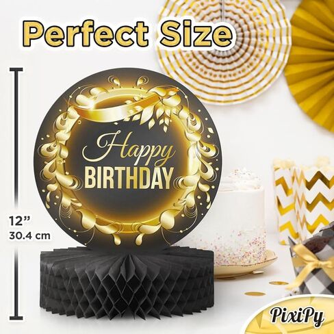 Happy Birthday Table Decoration Centerpieces (4 Pack, Black & Rose Gold), Double-Sided Happy Birthday Centerpieces for Tables, Party Supplies for Elegant Birthday Decorations by PixiPy in Kuwait