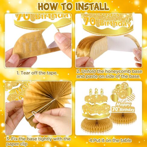 9 قطع من الذهب الأبيض زينة عيد الميلاد السبعين للنساء من الذهب الأبيض السعيد لعيد الميلاد السبعين على شكل قرص العسل للنساء والرجال زينة لطاولات حفلات أعياد الميلاد السبعين، لوازم حفلات عمرها سبعون عامًا in Kuwait