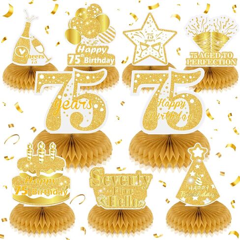 9Pcs White Gold 60th Birthday Decorations for Women White Gold Happy 60th Birthday Honeycomb Centerpiece for Women Men 60th Birthday Party Table Toppers Decorations, Sixty Years Old Party Supplies in Saudi Arabia