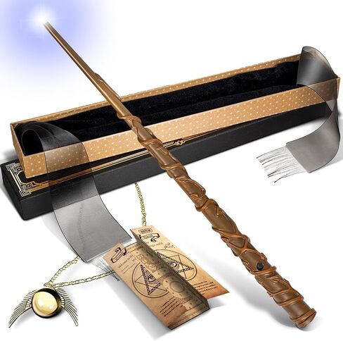 Natem Light Up Wizard Wand, Rechargeable Lighting Witch Wands, Illuminating Magic Witches Staff Wand for Cosplay Accessories with Necklace for Halloween Birthday Party Gift (Fidelity) in Saudi Arabia