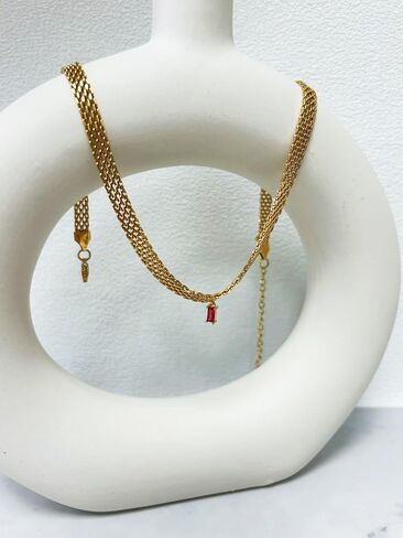 French Collar Necklace Gold Wide Flat Chain Titanium Steel Plated 18K Gold Necklace INS Minimalist and Sweet Cool Style White Rose Red Green Zircon Woven Choker Chain in Saudi Arabia