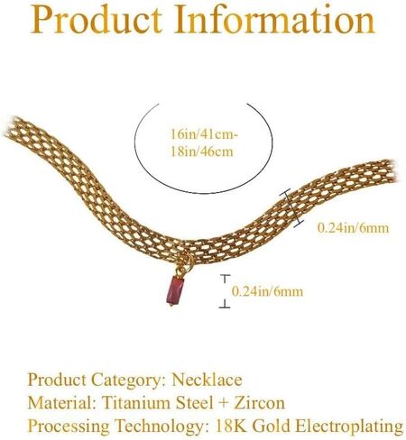 French Collar Necklace Gold Wide Flat Chain Titanium Steel Plated 18K Gold Necklace INS Minimalist and Sweet Cool Style White Rose Red Green Zircon Woven Choker Chain in Saudi Arabia