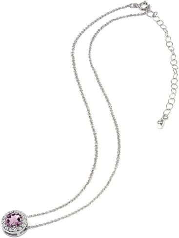 B. BRILLIANT Sterling Silver Genuine or Synthetic Gemstone Round Halo Slide Short Choker Necklace for Girls Women Bridesmaids in Saudi Arabia