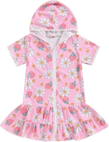 Hoanselay Kids Toddler Little Girl Swim Cover Up Towel Terry Swimsuit Wraps Zip Up Bathing Suit Robe Pool Beach Coverup in Saudi Arabia