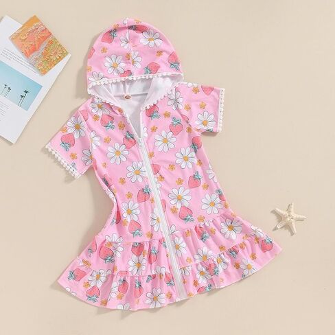 Hoanselay Kids Toddler Little Girl Swim Cover Up Towel Terry Swimsuit Wraps Zip Up Bathing Suit Robe Pool Beach Coverup in Saudi Arabia
