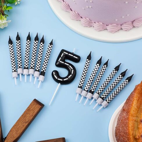 13pcs Racing Cars Themed Birthday Candles, Black and White Checkered Race Car Candles Birthday Cake Numeral Candle Cake Topper for Party Decoration Baby Shower Party Supplies (Number 5) in Saudi Arabia
