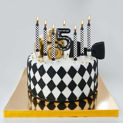 13pcs Racing Cars Themed Birthday Candles, Black and White Checkered Race Car Candles Birthday Cake Numeral Candle Cake Topper for Party Decoration Baby Shower Party Supplies (Number 5) in Saudi Arabia
