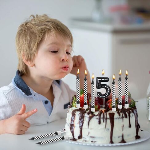 13pcs Racing Cars Themed Birthday Candles, Black and White Checkered Race Car Candles Birthday Cake Numeral Candle Cake Topper for Party Decoration Baby Shower Party Supplies (Number 5) in Saudi Arabia
