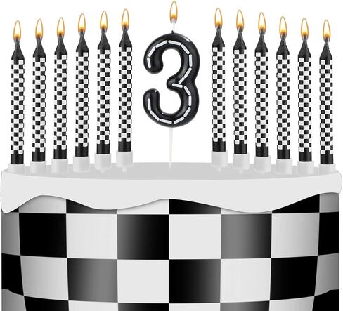 13pcs Racing Cars Themed Birthday Candles, Black and White Checkered Race Car Candles Birthday Cake Numeral Candle Cake Topper for Party Decoration Baby Shower Party Supplies (Number 5) in Saudi Arabia
