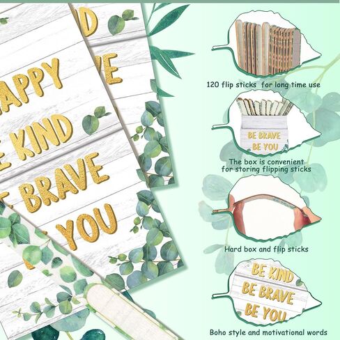 120 Pcs Eucalyptus Flip Sticks with with Storage Cup Greenery Teacher Tools Educational and Learning Activities for Kids Grouping Back to School Learning Activities Stuff Name Tags Supplies in Saudi Arabia
